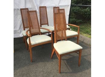 Mid Century Set Of 6 Lane Rhythm Wicker And Wood Dinning Chairs.