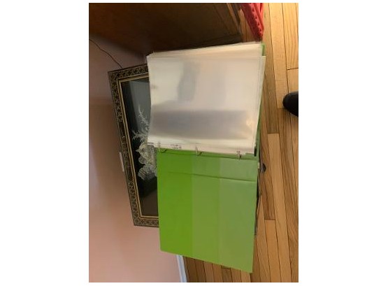 Green & White Binders With Sheet Protectors & Photo Sleeves