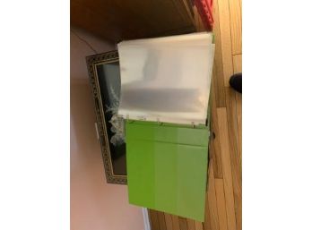 Green & White Binders With Sheet Protectors & Photo Sleeves