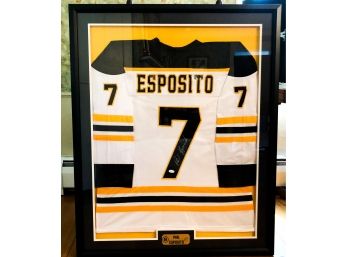 Professionally Framed HOF/Boston Bruins Legend Phil Esposito Autographed Jersey (JSA COA)