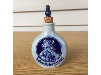 German Stoneware Flask With Cork Stopper And Finial. Schmalzlerfranzl. Mint Condition.