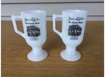 Jean Lafitte's Old Absinthe House. New Orleans. Pair Of Double Sides ACL Milk Glass Mugs In Perfect Condition.
