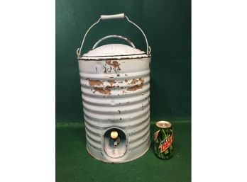 Vintage 3 Gallon Galvanized Steel Water Cooler. Distressed Robin Egg Blue Paint.