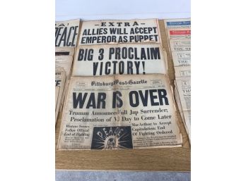 Stack Of World War I And World War II Newspapers. New York Times, Traveler, Pittsburgh Post-Gazette.