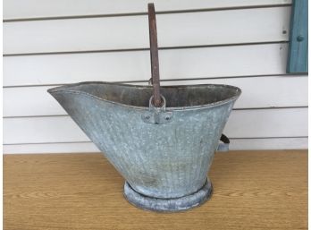 Galvanized Steel Ash Bucket With Iron Handle. In Excellent Condition.