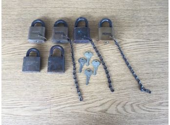 Sargent Brass Padlocks. New Haven, Conn. 6 Locks. 4 Sargent Keys. Keys Do Not Work With Locks.