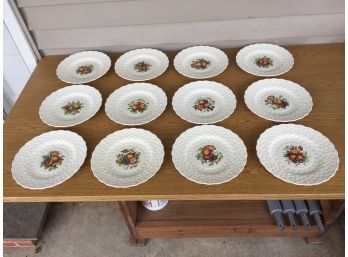 One Dozen (12) 9 5/16' Copeland Spode England Dinner Plates With J. Price Fruits And Flowers Motif In Center.