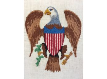 Vintage Needlepoint Bald Eagle With Olive Branch And Arrows. Measures 13 1/2' X 15 1/2'.