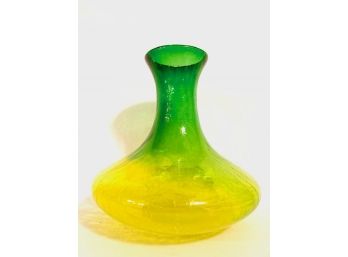 Vintage Blenko-style Crackle Glass Bottle Form Vase