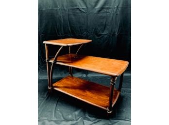 Vintage Mid Century 3 Tier Step End Table With Bamboo Detail