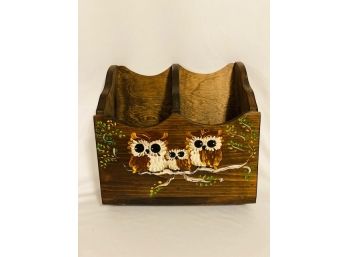 Hand-painted Owls On Wooded Wall Mount Mail Organizer