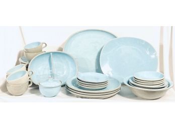 Vintage Set Of Harkerware Dishes In Blue - 34 Pieces