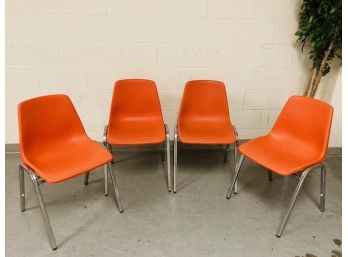 4 Vintage Samsonite Orange Bucket Chairs (Set 1)
