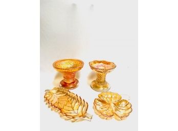 Grouping Of Vintage MCM Marigold Lustre And Orange Carnival Glass
