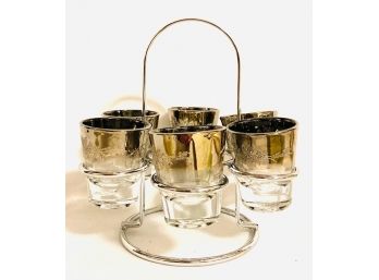 Dorothy Thorpe Style Silver Fade Textured Shot Glass Set With Caddy