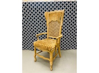 Vintage Mid Century Hickory Manufacturing High Back Cane And Upholstered Chair