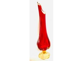 Mid-Century Hand-Blown Amberina Stretch Glass Vase
