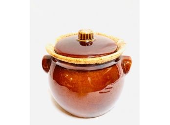 Vintage Holl Ovenproof Crock/bean Pot In Brown Drip Glaze