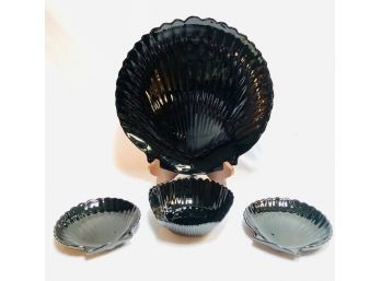 Vintage Black Glass Seashell Serving Dishes - 4 CT.