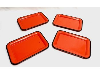 Set Of 4 Vintage Social Supper Red And Black Tin Trays