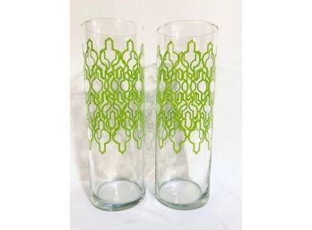 Pair Of Matching Modern Libbey Geometric Cylindrical Vases