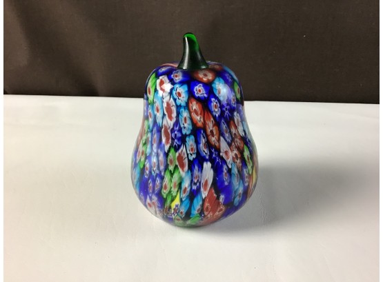 Beautiful Multi Color Floral Blue Paperweight Pear