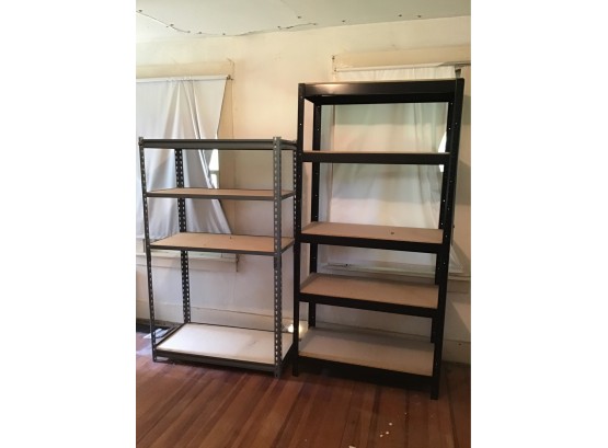 Lot Of Two Metal And Wood Shelves
