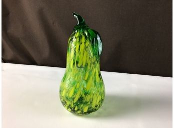 Green And Yellow Hand Blown Glass Pear