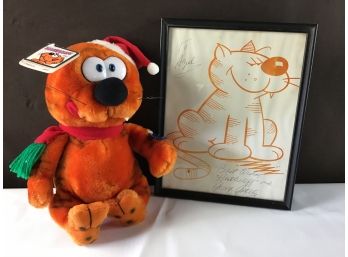 Framed Autographed By Artisit Heathcliff And Stuffed Animal Lot