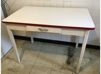 White Enamaled Table With Red Accent