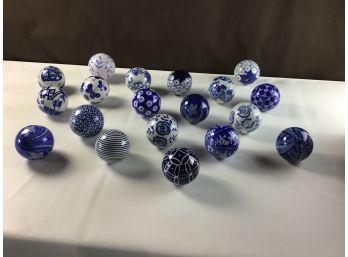Blue White Glass Ball Lot #1
