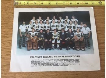 1976-77 New England Whalers Hockey Club Photograph. 8 1/2' X 11'.