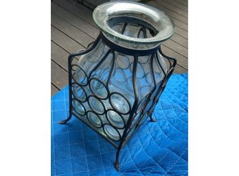 Unusual Glass And Metal Planter