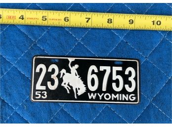 1953 Wheaties Freebie -- Wyoming Bicycle License Plate --  Ride Em, Cowboy!