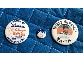 Three Baseball Pins From The 1950s, 60s & 70s