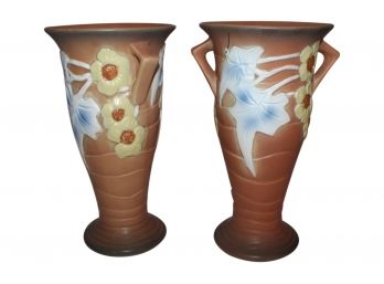 Pair Of Gorgeous Vintage Roseville Tall Pottery Vases