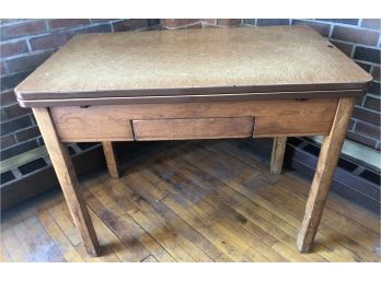 Vintage Enamel Top Extension Table With One Drawer