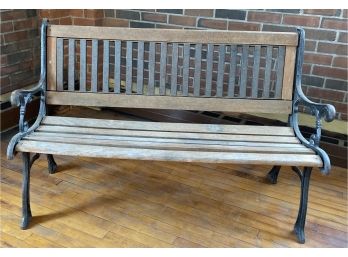 Iron And Wood Slatted Bench