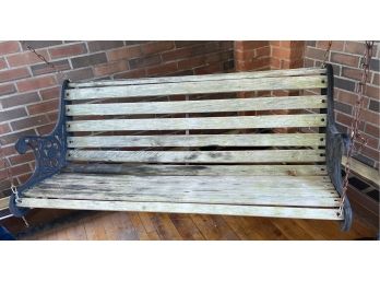 Hanging Iron And Wood Porch Bench