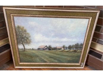 Signed Oil On Canvas Country Farm Scene
