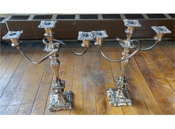 Pair Of Three Arm Silver Plate Candelabras