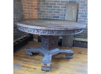 Nicely Carved Oak Dining Table Ca. 1900