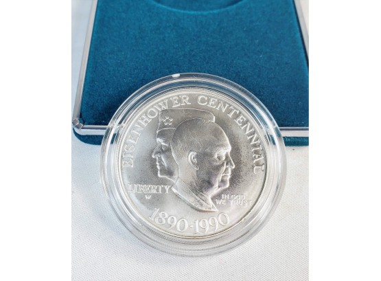 1990-w United States Mint Uncirculated Eisenhower Silver Dollar With Box And Certificate