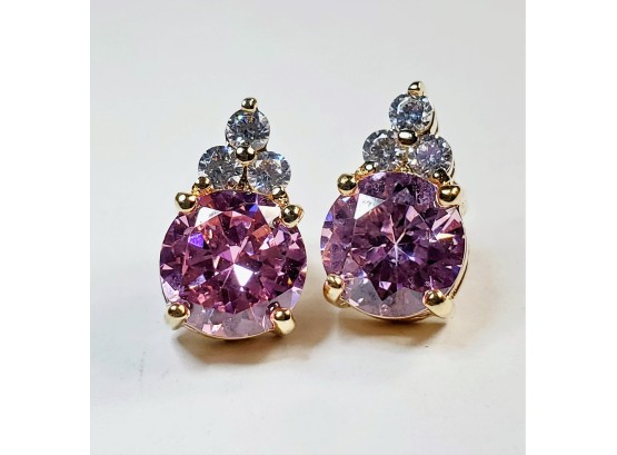 Beautiful Pink Stone Sterling Silver Earrings