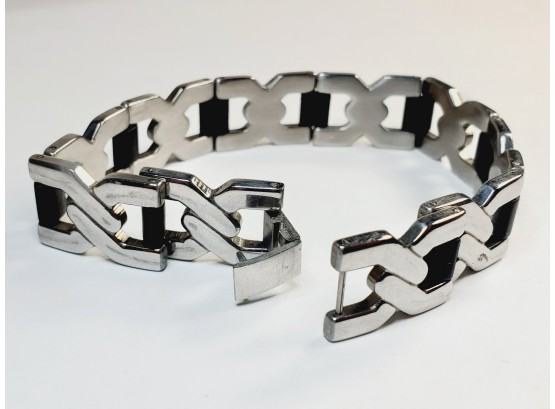 Mens X Link Stainless Steel & Black 8 And Half  Inch Long Bracelet