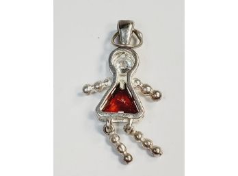 Red Stone Sterling Silver Person Pendant With Dangly Legs