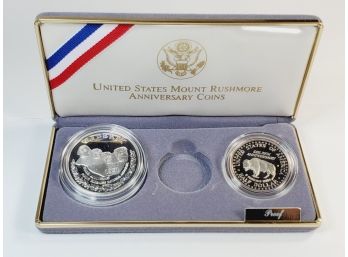 1991 Mount Rushmore Proof Silver  Dollar Coin And Proof Clad Half  In Case With Cert.