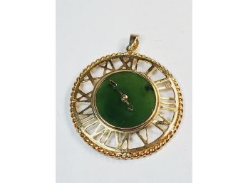 Gold Tone Clock Pendant With Moveable Hands
