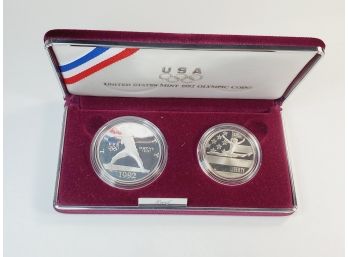 US Mint 1992 Olympic Coin Set Proof Silver Dollar And Proof Clad Half With Certificate