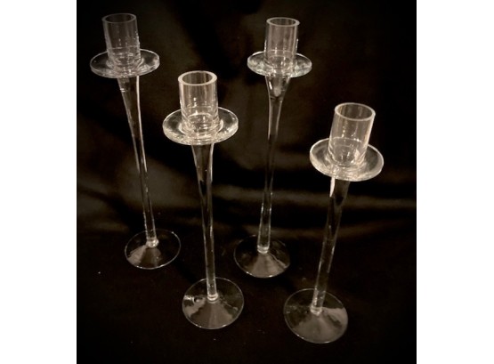 Set Of Slender Glass Candle Stick Holders (4ct)